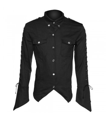 Men Gothic Shirt Black Cotton Full Sleeve Lace Style Maurice Shirt Halloween Shirt